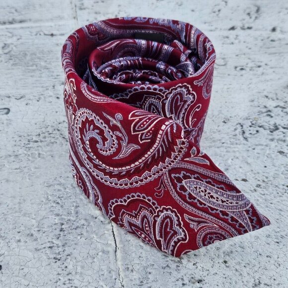 Tasso Elba Men Tie Paisley Jacquard Silk Red Necktie 100% Silk Tie - Picture 3 of 8
